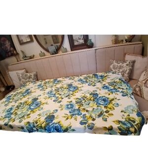 Vintage 2 Panels Fabric Blue & Green Floral